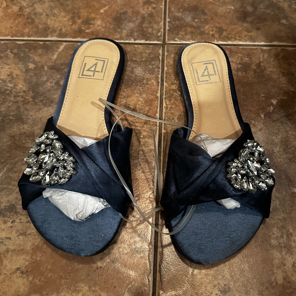 Blue Satin Diamond Sandals